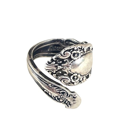 Antique-Inspired Sterling Silver Spoon Ring Ornate Floral Size 8 - Picture 2 of 11